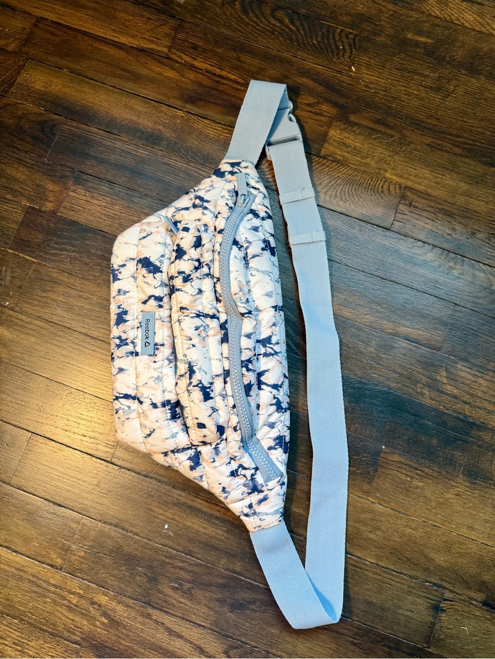Reebok Quilted Cross Body Fannie Pack in Cream, Navy & Peach Tie-Dye